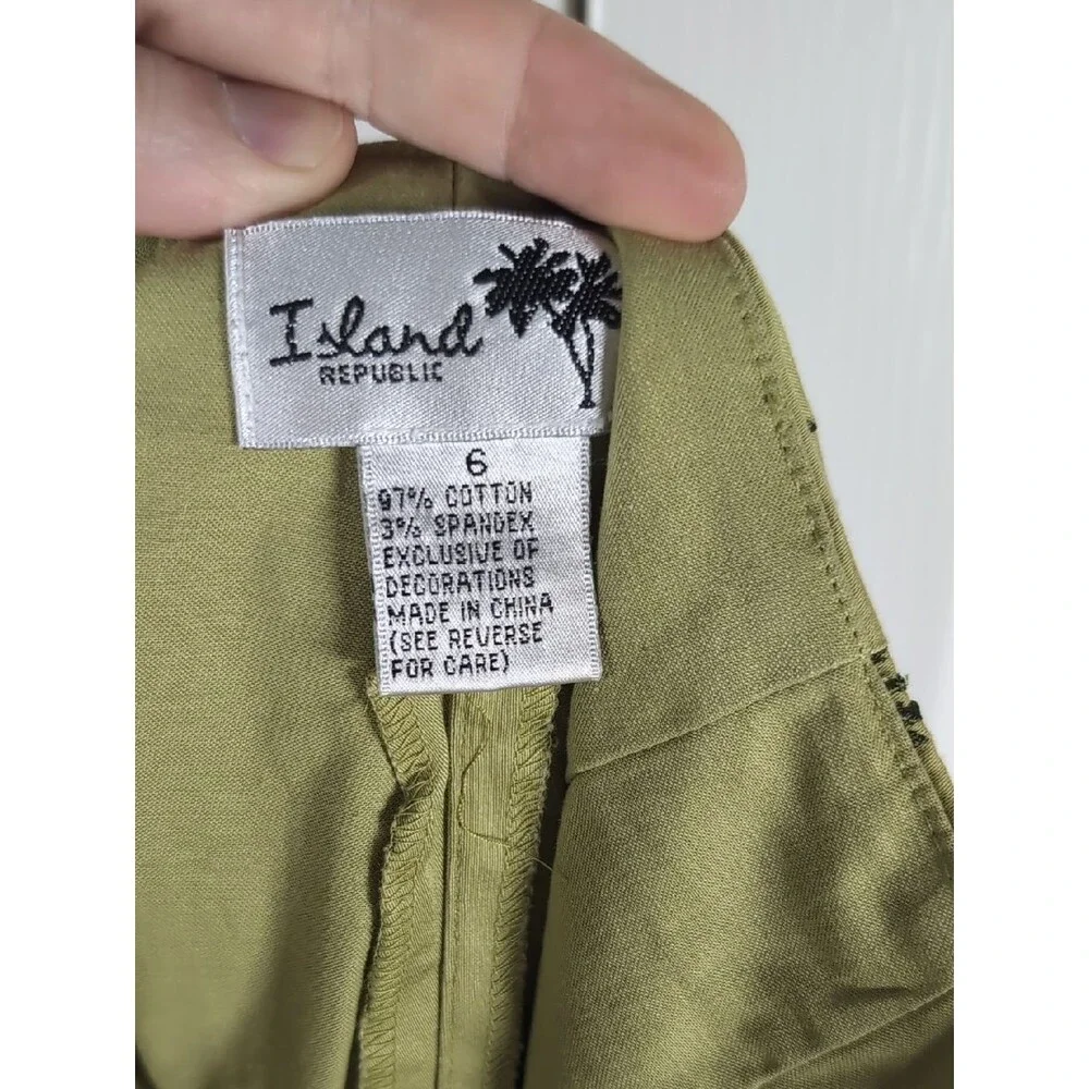 Vintage Island Republic Olive Green Palm Tree Embroidered Mini Skirt Wrap Skort